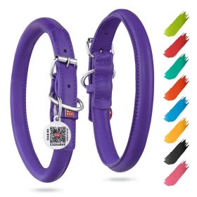 Ultra Soft Rolled Leather Dog Collar - For Medium Dogs or Large Breed Dogs - 18 - 21 inch Neck - Purple