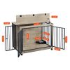 Furniture Style Dog Crate - Side Table With Rotatable Feeding Bowl, Wheels, Three Doors, Flip-Up Top Opening - Indoor -  Grey - 43.7"W x 30"D x 33.7"H